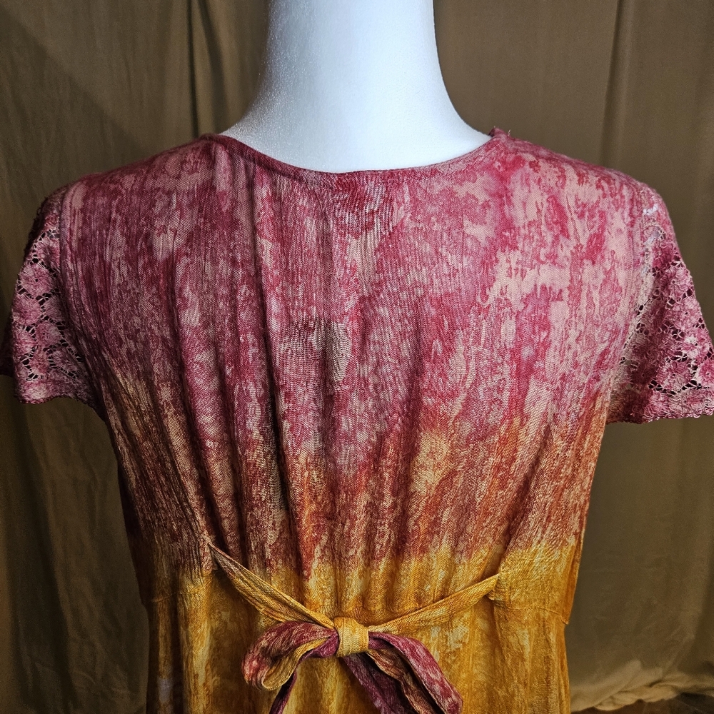 NWT Shoreline Boho Tie-dye Embroidery V-neck Dress with Lace Sleeves - Picture 7 of 12